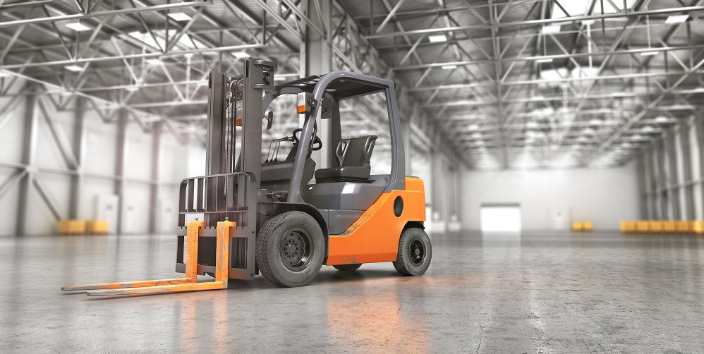Counterbalance forklift in a warehouse